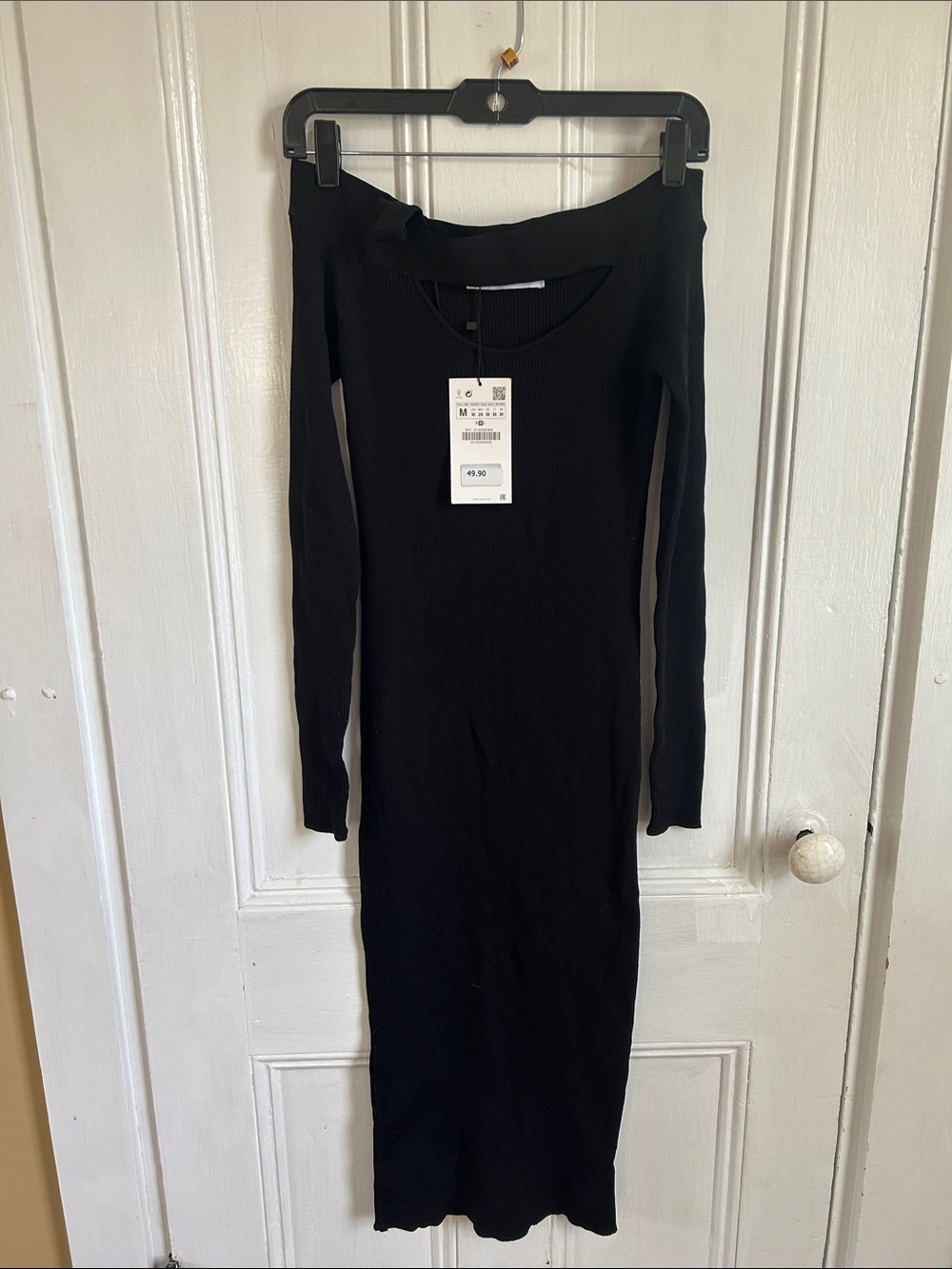 Zara Black Off-Shoulder Long Sleeve Midi Dress